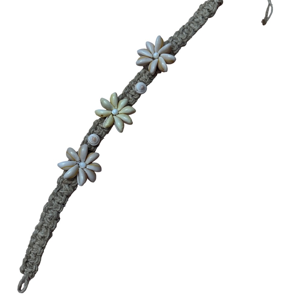 Seashell Flower Hemp Braid‎ bracelet Boho Hippie Beachy Adjustable cream
